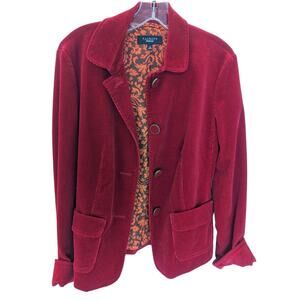 10 Talbots Corduroy Blazer Red Jacket Retro Pockets Cuffs Lined Stretch Cotton